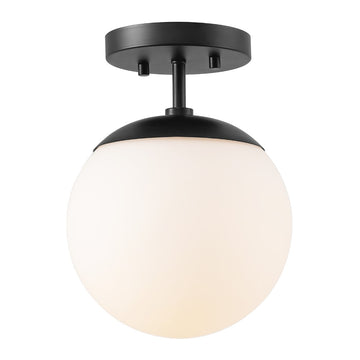 Marcel Bistro 7.75" Bohemian Farmhouse Iron/Frosted Glass LED Semi Flush Mount - JONATHAN Y